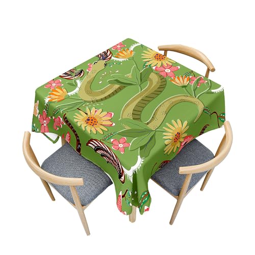 Fasbuy Tischdecke Abwaschbar Quadratisch Tischdecken, Schlange Tischtuch aus Polyester Wasserabweisend mit Lotuseffekt Draußen Tischwäsche Mit Tischtuchklammern (Grün,80x80cm) von Fasbuy