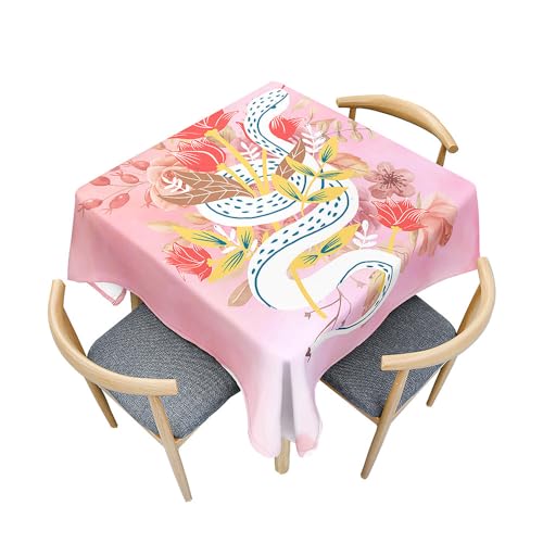 Fasbuy Tischdecke Abwaschbar Quadratisch Tischdecken, Schlange Tischtuch aus Polyester Wasserabweisend mit Lotuseffekt Draußen Tischwäsche Mit Tischtuchklammern (Hellrosa,80x80cm) von Fasbuy