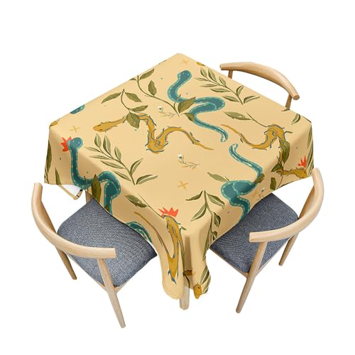 Fasbuy Tischdecke Abwaschbar Quadratisch Tischdecken, Schlange Tischtuch aus Polyester Wasserabweisend mit Lotuseffekt Draußen Tischwäsche Mit Tischtuchklammern (Khaki,200x200cm) von Fasbuy