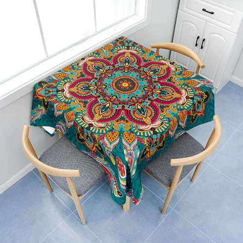 Fasbuy Tischdecke Abwaschbar Quadratisch Tischdecken mit Tischtuchklammern, Mandala Tischtuch aus Polyester mit Lotuseffekt, Tischwäsche für Küche Wohnzimmer (Grün,60x60cm) von Fasbuy
