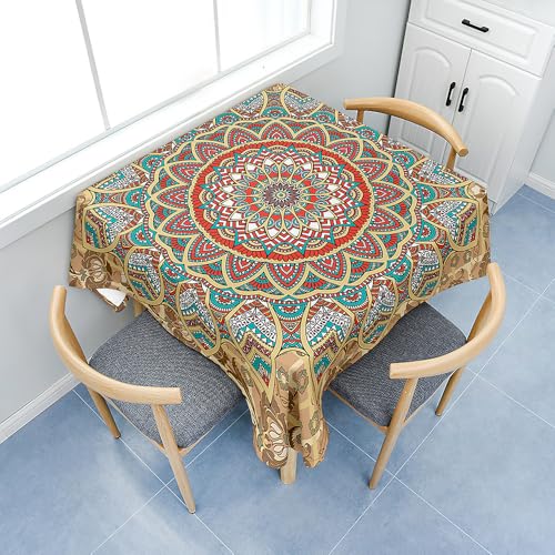 Fasbuy Tischdecke Abwaschbar Quadratisch Tischdecken mit Tischtuchklammern, Mandala Tischtuch aus Polyester mit Lotuseffekt, Tischwäsche für Küche Wohnzimmer (Kamel,120x120cm) von Fasbuy