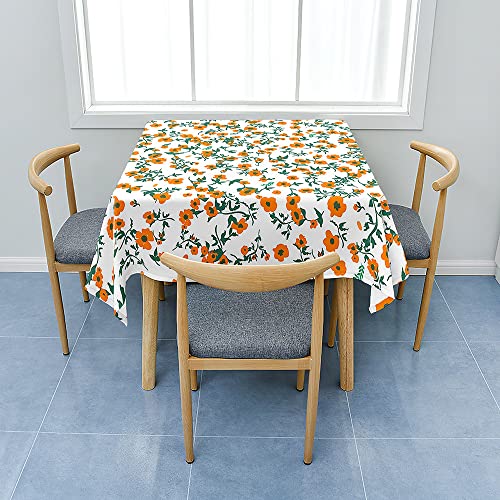 Fasbuy Tischdecke Abwaschbar Quadratisch Tischdecken mit Tischtuchklammern, Tischtuch aus Polyester mit Lotuseffekt, Blumen Drucken Tischwäsche für Küche Wohnzimmer (Orange Blume,200x200cm) von Fasbuy