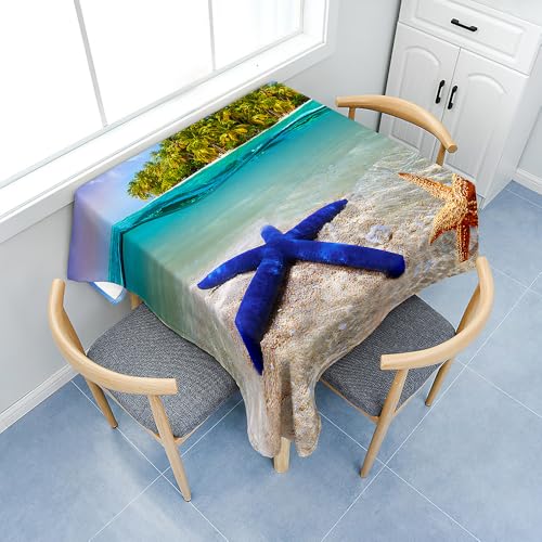 Fasbuy Tischdecke Abwaschbar Quadratisch Tischdecken mit Tischtuchklammern, Tischtuch aus Polyester mit Lotuseffekt, Strand Seestern Drucken Tischwäsche für Küche (Ozean,60x60cm) von Fasbuy