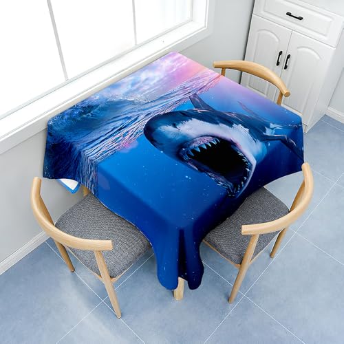 Fasbuy Tischdecke Abwaschbar mit Tischtuchklammern Quadratisch Tischdecken, Tischtuch aus Polyester mit Lotuseffekt, 3D Hai Drucken Tischwäsche für Küche (Hai,85x85cm) von Fasbuy