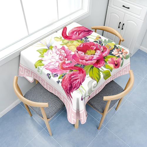 Fasbuy Tischdecke Abwaschbar mit Tischtuchklammern Quadratisch Tischdecken, Tischtuch aus Polyester mit Lotuseffekt, Flamingo Drucken Tischwäsche für Küche (Chrysantheme,85x85cm) von Fasbuy