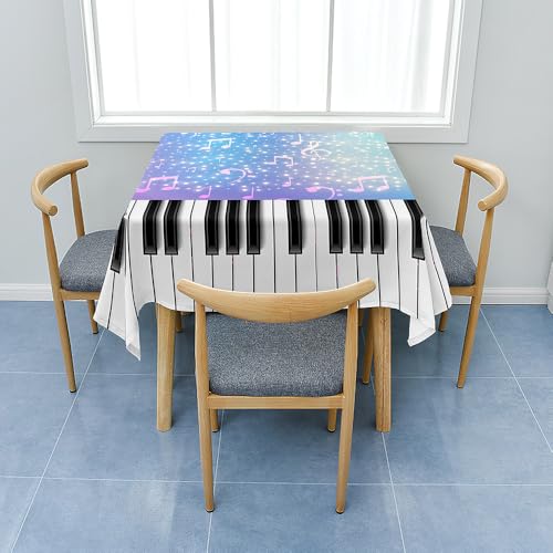 Fasbuy Tischdecke Abwaschbar mit Tischtuchklammern Quadratisch Tischdecken, Tischtuch aus Polyester mit Lotuseffekt, Klavier Drucken Tischwäsche für Küche (Blau,80x80cm) von Fasbuy
