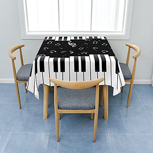 Fasbuy Tischdecke Abwaschbar mit Tischtuchklammern Quadratisch Tischdecken, Tischtuch aus Polyester mit Lotuseffekt, Klavier Drucken Tischwäsche für Küche (Schwarz,200x200cm) von Fasbuy