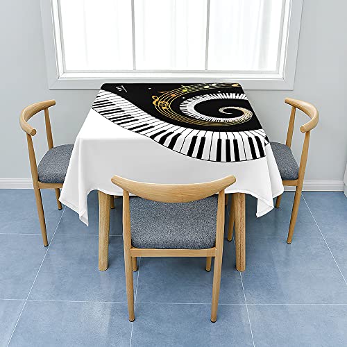Fasbuy Tischdecke Abwaschbar mit Tischtuchklammern Quadratisch Tischdecken, Tischtuch aus Polyester mit Lotuseffekt, Klavier Drucken Tischwäsche für Küche (Schwarz Weiß,60x60cm) von Fasbuy