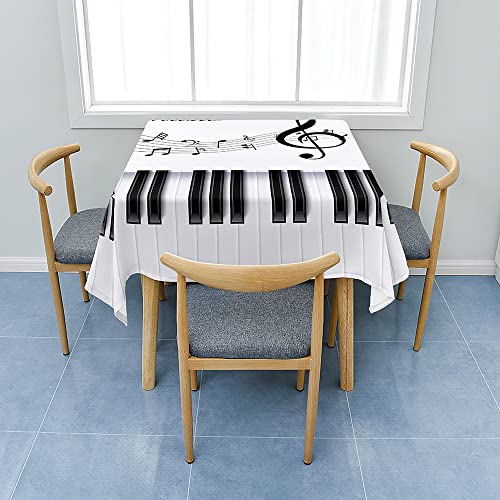 Fasbuy Tischdecke Abwaschbar mit Tischtuchklammern Quadratisch Tischdecken, Tischtuch aus Polyester mit Lotuseffekt, Klavier Drucken Tischwäsche für Küche (Weiß,80x80cm) von Fasbuy