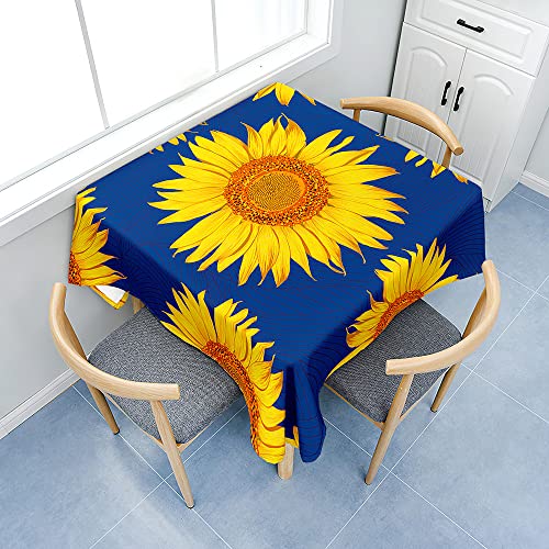 Fasbuy Tischdecke Abwaschbar mit Tischtuchklammern Quadratisch Tischdecken, Tischtuch aus Polyester mit Lotuseffekt, Sonnenblume Drucken Tischwäsche für Küche (Blau,120x120cm) von Fasbuy