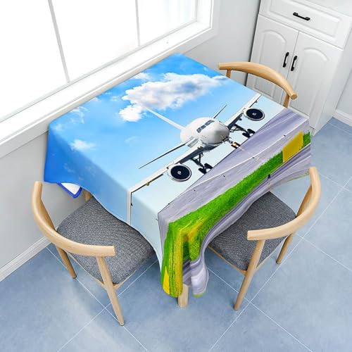 Fasbuy Tischdecke Quadratisch Abwaschbar, 3D Flugzeug Muster Tischdecke Lotuseffekt Schmutzabweisend Tisch Decken Tischtuch Modern Tischwäsche für Küche, 4 Klammer (Flugzeug,120x120cm) von Fasbuy