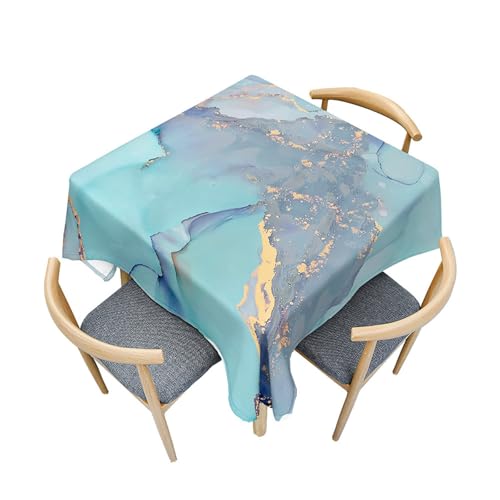 Fasbuy Tischdecke Quadratisch Abwaschbar, 3D Marmor Stil Tischdecke Lotuseffekt Schmutzabweisend Tisch Decken Tischtuch für Küche Garten Wohnzimmer Esszimmer, 4 Klammer (Blau,90x90cm) von Fasbuy