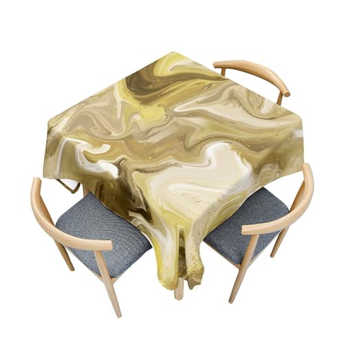 Fasbuy Tischdecke Quadratisch Abwaschbar, 3D Marmor Stil Tischdecke Lotuseffekt Schmutzabweisend Tisch Decken Tischtuch für Küche Garten Wohnzimmer Esszimmer, 4 Klammer (Goldfarbe,100x100cm) von Fasbuy