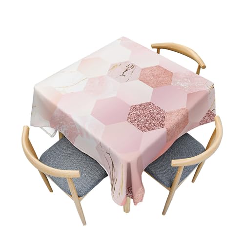 Fasbuy Tischdecke Quadratisch Abwaschbar, 3D Marmor Stil Tischdecke Lotuseffekt Schmutzabweisend Tisch Decken Tischtuch für Küche Garten Wohnzimmer Esszimmer, 4 Klammer (Rosa,180x180cm) von Fasbuy