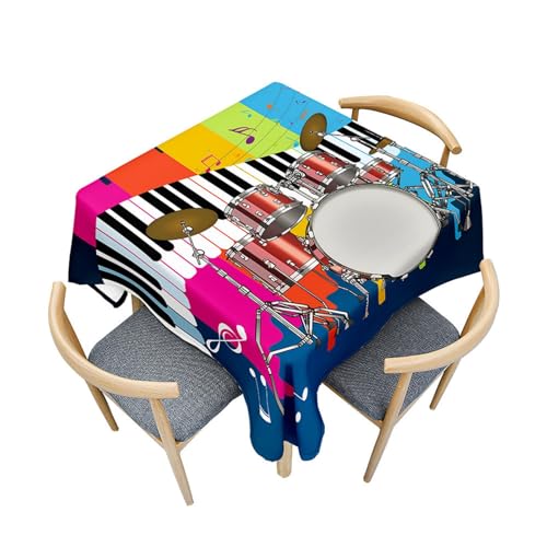 Fasbuy Tischdecke Quadratisch Abwaschbar, 3D Schlagzeug Muster Tischdecke Lotuseffekt Schmutzabweisend Tisch Decken Tischtuch Tischwäsche für Küche Garten, 4 Klammer (Regenbogen,180x180cm) von Fasbuy