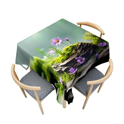 Fasbuy Tischdecke Quadratisch Abwaschbar, Tischdecke Lotuseffekt Schmutzabweisend 3D Blume Muster Tisch Decken für Küche Geburtstag Garten Esszimmer, 4 Klammer (Lila Gänseblümchen,80x80cm) von Fasbuy