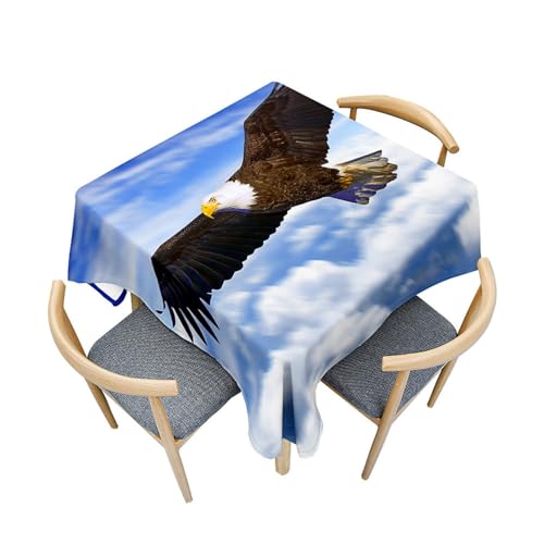 Fasbuy Tischdecke Quadratisch Abwaschbar,3D Adler Muster Tischdecke Lotuseffekt Schmutzabweisend Tisch Decken Tischtuch für Küche Geburtstag Garten Esszimmer, 4 Klammer (Adler,80x80cm) von Fasbuy