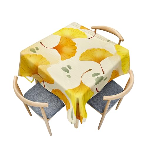 Fasbuy Tischdecke Quadratisch Abwaschbar,3D Ginkgo Biloba Muster Tischdecke Lotuseffekt Schmutzabweisend Tisch Decken für Küche Geburtstag Garten Esszimmer, 4 Klammer (Gelb Ginkgo Biloba,60x60cm) von Fasbuy