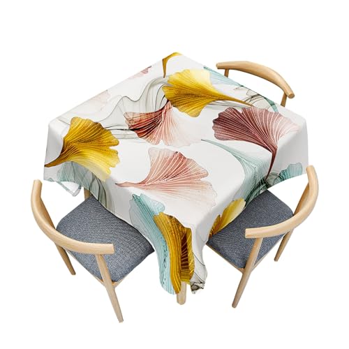 Fasbuy Tischdecke Quadratisch Abwaschbar,3D Ginkgo Biloba Muster Tischdecke Lotuseffekt Schmutzabweisend Tisch Decken für Küche Geburtstag Garten Esszimmer, 4 Klammer (Ginkgo Biloba,200x200cm) von Fasbuy