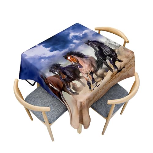 Fasbuy Tischdecke Quadratisch Abwaschbar,3D Pferd Muster Tischdecke Lotuseffekt Schmutzabweisend Tisch Decken Tischtuch Tischwäsche für Küche Geburtstag Garten, 4 Klammer (Schwarz Pferd,120x120cm) von Fasbuy