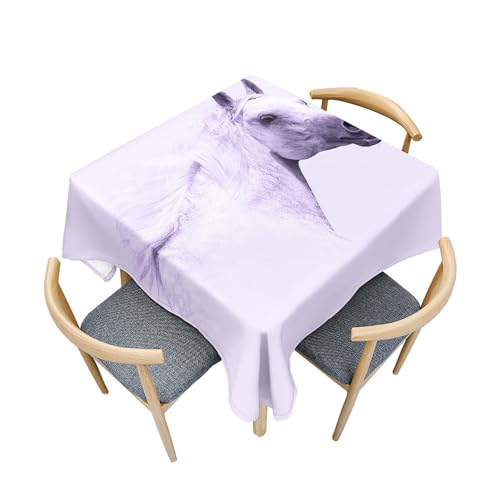 Fasbuy Tischdecke Quadratisch Abwaschbar,3D Pferd Muster Tischdecke Lotuseffekt Schmutzabweisend Tisch Decken Tischtuch Tischwäsche für Küche Geburtstag Garten, 4 Klammer (Weiß Pferd,180x180cm) von Fasbuy