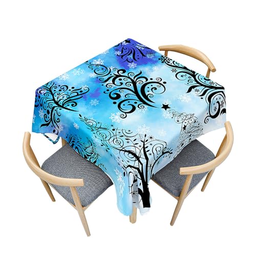 Fasbuy Weihnachten Tischdecke Abwaschbar, Quadratisch TischdeckenTischtuch aus Polyester Wasserabweisend mit Lotuseffekt Draußen Tischwäsche Tischtuchklammern (Blau,200x200cm) von Fasbuy