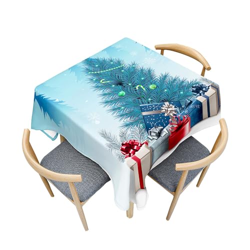Fasbuy Weihnachten Tischdecke Abwaschbar, Quadratisch TischdeckenTischtuch aus Polyester Wasserabweisend mit Lotuseffekt Draußen Tischwäsche Tischtuchklammern (Geschenke,150x150cm) von Fasbuy