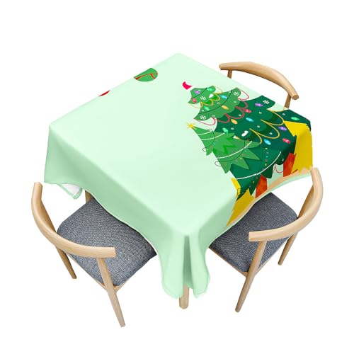 Fasbuy Weihnachten Tischdecke Abwaschbar, Quadratisch TischdeckenTischtuch aus Polyester Wasserabweisend mit Lotuseffekt Draußen Tischwäsche Tischtuchklammern (Grün,90x90cm) von Fasbuy