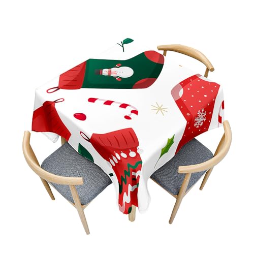 Fasbuy Weihnachten Tischdecke Abwaschbar, Quadratisch TischdeckenTischtuch aus Polyester Wasserabweisend mit Lotuseffekt Draußen Tischwäsche Tischtuchklammern (Rot,200x200cm) von Fasbuy