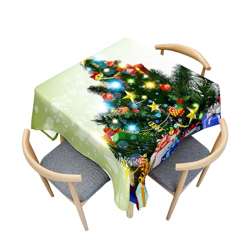 Fasbuy Weihnachten Tischdecke Abwaschbar, Quadratisch TischdeckenTischtuch aus Polyester Wasserabweisend mit Lotuseffekt Draußen Tischwäsche Tischtuchklammern (Weihnachtsbaum,85x85cm) von Fasbuy