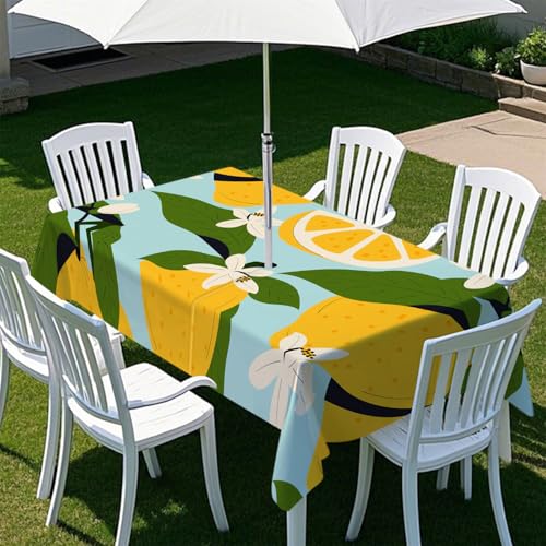 Fasbuy Zitronendruck Tischdecke Abwaschbar Outdoor, Rechteckige Tischdecken mit Schirmloch und Reißverschluss, Gartentischdecke Geburtstag, Tischtuch für Terrasse, Garten, Party (Aqua,305x152cm) von Fasbuy