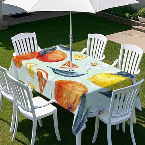 Fasbuy Zitronendruck Tischdecke Abwaschbar Outdoor, Rechteckige Tischdecken mit Schirmloch und Reißverschluss, Gartentischdecke Geburtstag, Tischtuch für Terrasse, Garten, Party (Grün,305x152cm) von Fasbuy