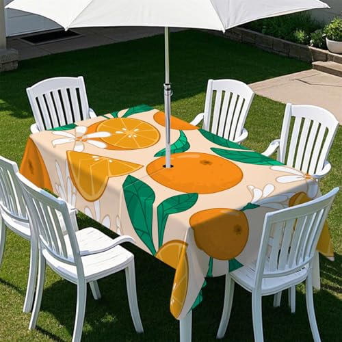 Fasbuy Zitronendruck Tischdecke Abwaschbar Outdoor, Rechteckige Tischdecken mit Schirmloch und Reißverschluss, Gartentischdecke Geburtstag, Tischtuch für Terrasse, Garten, Party (Orange,305x152cm) von Fasbuy