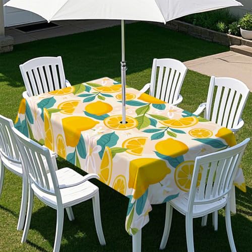 Fasbuy Zitronendruck Tischdecke Abwaschbar Outdoor, Rechteckige Tischdecken mit Schirmloch und Reißverschluss, Gartentischdecke Geburtstag, Tischtuch für Terrasse, Garten, Party (Orange1,305x152cm) von Fasbuy