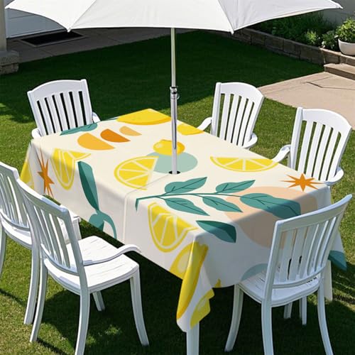 Fasbuy Zitronendruck Tischdecke Abwaschbar Outdoor, Rechteckige Tischdecken mit Schirmloch und Reißverschluss, Gartentischdecke Geburtstag, Tischtuch für Terrasse, Garten, Party (Zitrone,305x152cm) von Fasbuy