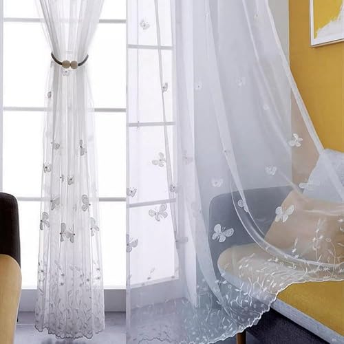 Fasheepfa Durchsichtige Vorhänge mit Schmetterlingen, für Wohnzimmer, Fenster, Netzstoff, Voile, mit Perlen, Stangentaschen, Tüll, modern, elegant, durchscheinend, Türteiler, 1 Paneel (weiß, 160 x 132 Fasheepfa Durchsichtige Vorhänge mit Schmetterlingen, für Wohnzimmer, Fenster, Netzstoff, Voile, mit Perlen, Stangentaschen, Tüll, modern, elegant, durchscheinend, Türteiler, 1 Paneel (weiß, 160 x 132 von Fasheepfa