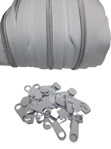 (ab 0,80€/M) Reissverschluss endlos 30 mm inkl. Zipper Nonlock versch.Farben NEU (1 Meter/ 3 Zipper, Weiss/Silber) von Fashion-Sonderposten