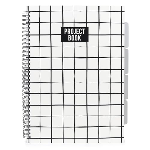 Fashion Stationery A4-Notizblock, Spiralbindung, große Projekt-Notizbücher zum Schreiben von Notizen in der Schule, Bürobedarf, 100 g/m², liniertes Papier, 160 Seiten (B&W) von Fashionstationery.com