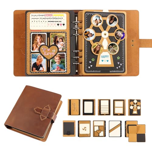 Handgefertigtes Vintage Leder Scrapbook Fotoalbum - DIY Erinnerungsbuch für Baby, Hochzeit, Familie, Jubiläum, Reisen, Geburtstag (Braun) von Fasjosma