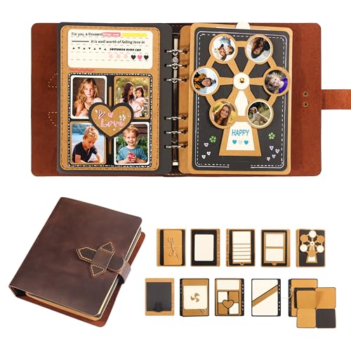 Handgefertigtes Vintage Leder Scrapbook Fotoalbum - DIY Erinnerungsbuch für Baby, Hochzeit, Familie, Jubiläum, Reisen, Geburtstag (D.Brown) von Fasjosma