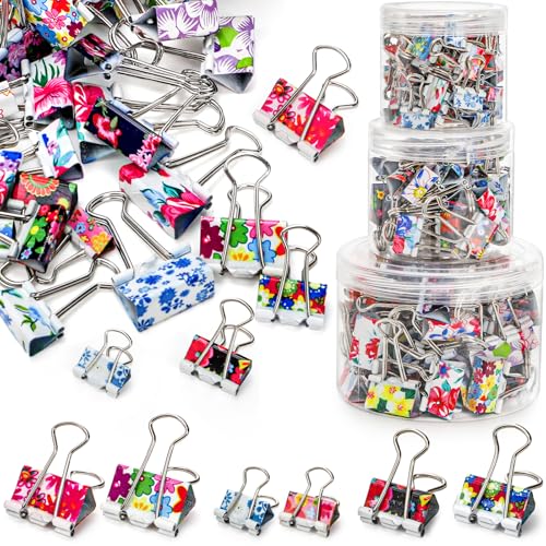 Fasmov 148 Stück niedliche Binder-Clips in 3 Größen (klein/mittel/groß), Büroklammern zum Organisieren von Papieren, Basteln und DIY-Projekten, Papierklemmen, perfekt für Büro, Schule und Zuhause von Fasmov