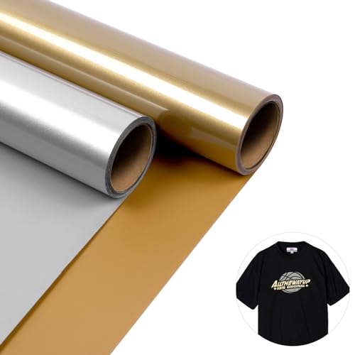 Fasood Plotterfolie Textil - 2 Rollen Set 30,5x304cm Flexfolie Plotter Textil, Bügelfolie für Textilien zum Aufbügeln für DIY T-Shirt, Stoff (Gold/Silber) von Fasood