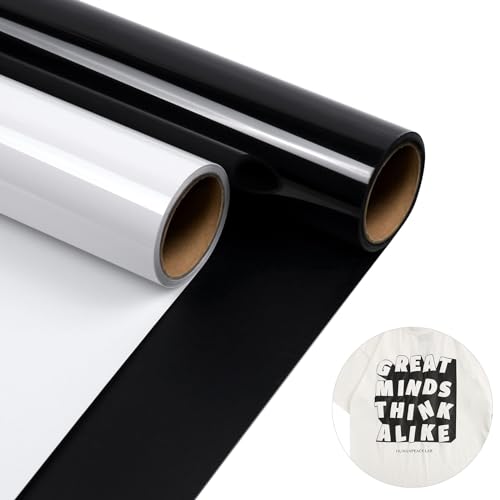 Fasood Plotterfolie Textil - 2 Rollen Set 30,5x304cm Flexfolie Plotter Textil, Bügelfolie für Textilien zum Aufbügeln für DIY T-Shirt, Stoff (Schwarz/Weiß) von Fasood