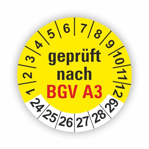 Fassbender-Druck PRÜFPLAKETTEN - Hochwertige Prüfetiketten BGV A3 PRÜFUNG Ø 20mm - Selbstklebende PVC-Folie - Wartungsetiketten für Prüfung - Prüfplakette für Prüfungsnachweis (120 Stück) von Fassbender-Druck PRÜFPLAKETTEN