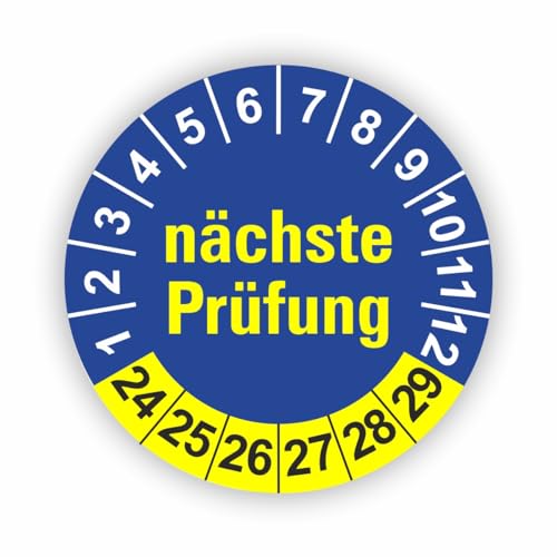 Fassbender-Druck PRÜFPLAKETTEN - Hochwertige Prüfetiketten FD-1 NÄCHSTE WARTUNG Ø 30mm - Selbstklebende PVC-Folie - Wartungsetiketten für Prüfung - Prüfplakette für Prüfungsnachweis (10 Stück) von Fassbender-Druck PRÜFPLAKETTEN