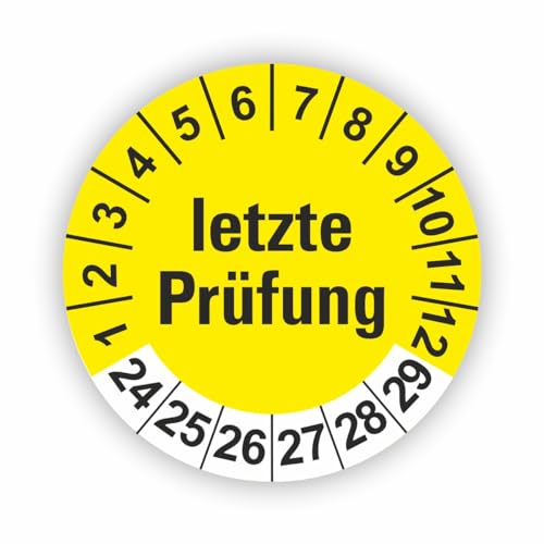 Fassbender-Druck PRÜFPLAKETTEN - Hochwertige Prüfetiketten LETZTE PRÜFUNG Ø 30mm - Selbstklebende PVC-Folie - Wartungsetiketten für Prüfung - Prüfplakette für Prüfungsnachweis (30 Stück) von Fassbender-Druck PRÜFPLAKETTEN