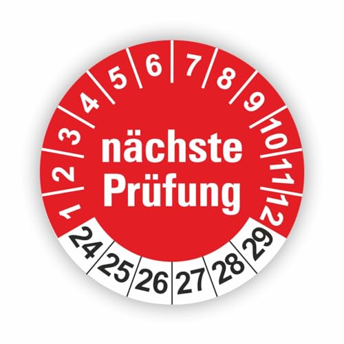 Fassbender-Druck PRÜFPLAKETTEN - Hochwertige Prüfetiketten NÄCHSTE PRÜFUNG Ø 40mm - Selbstklebende PVC-Folie - Wartungsetiketten für Prüfung - Prüfplakette für Prüfungsnachweis (250 Stück) von Fassbender-Druck PRÜFPLAKETTEN