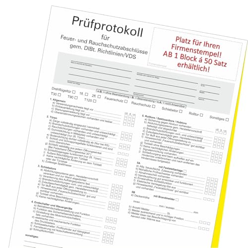 Fassbender-Druck Prüfprotokoll für Feuer- und Rauchschutzabshlüsse gem DIBt Richtlinien/VDS von Fassbender-Druck