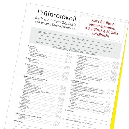 Prüfprotokoll Überladebrücken fest mit dem Gebäude verbunden Wartung Service Tor von Fassbender-Druck