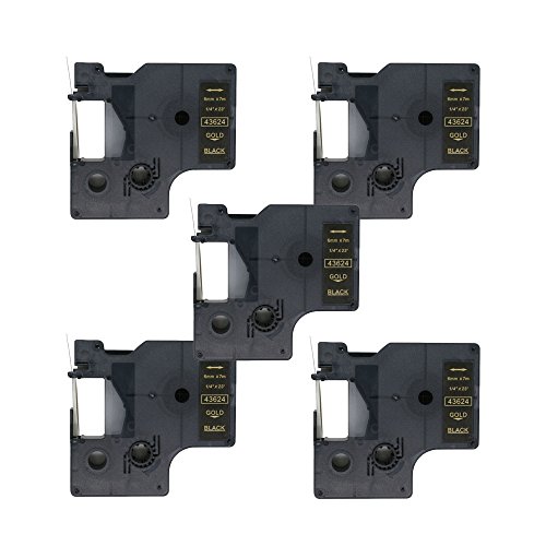 Fassport, Schriftband-Kassette, Schwarz auf Transparent, kompatibel mit Dymo D1 43610 6 mm (1/4 Zoll), 5 Stück Gold on Black von Fassport